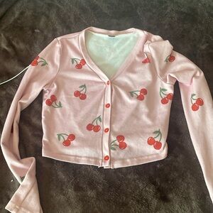 Long sleeved, pink cherry top button up top